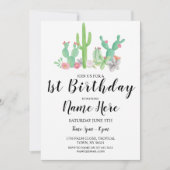 1th誕生日パーティー水の色サボテンCacti One 招待状 (正面)