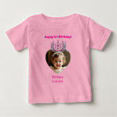 1th誕生日ピンクの名前photo tiara baby girl ベビーTシャツ (正面)