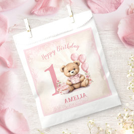 1th誕生日ピンクテディベアペアペアオフィールズバッグ フェイバーバッグ