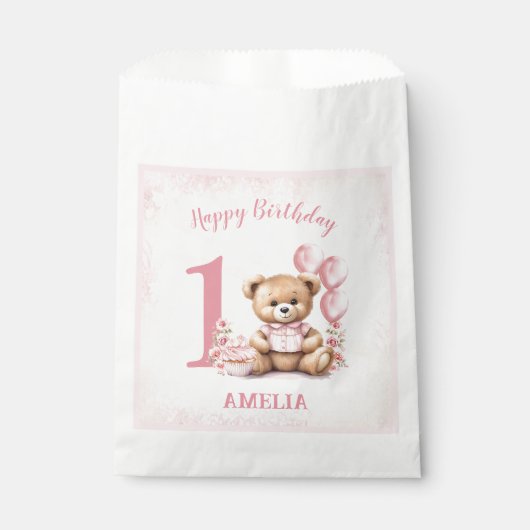 1th誕生日ピンクテディベアペアペアオフィールズバッグ フェイバーバッグ (正面)