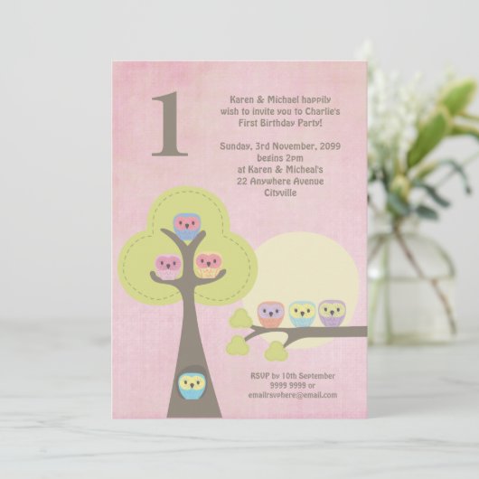 1th誕生日ピンクパーティーナイトフールズカワイイ招待状 招待状 (スタンド正面)