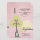 1th誕生日ピンクパーティーナイトフールズカワイイ招待状 招待状 (正面/裏面)