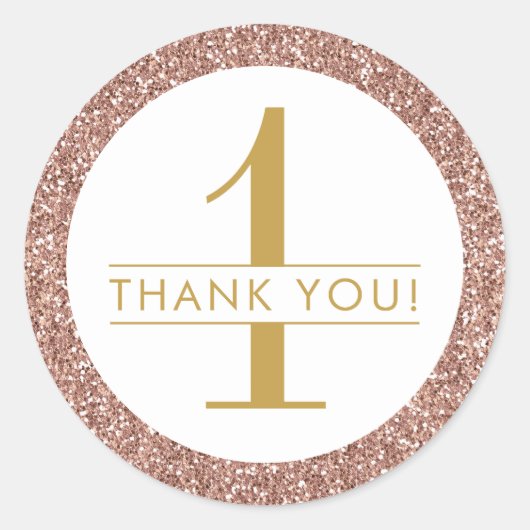 1th誕生日ピンクローズ金ゴールドグリッターありがとう ラウンドシール (正面)
