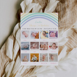 1th誕生日フォトボードパステルレインボー 招待状