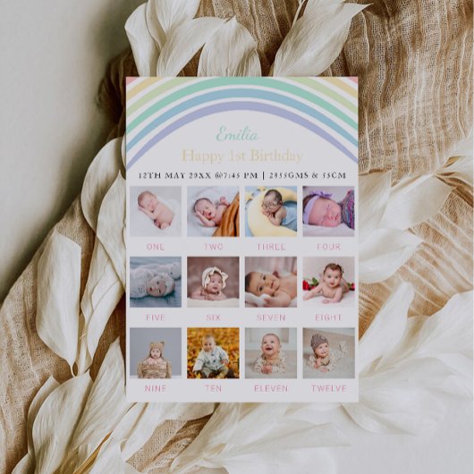1th誕生日フォトボードパステルレインボー 招待状