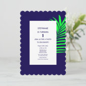 1th誕生日ブルーグリーンパームリーフトロピカルワン 招待状 (スタンド正面)