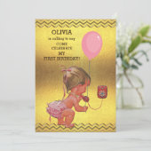 1th誕生日ベビーガールフォンバルーンシブロン金ゴールド 招待状 (スタンド正面)