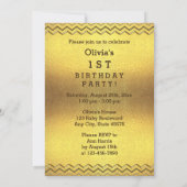 1th誕生日ベビーガールフォンバルーンシブロン金ゴールド 招待状 (裏面)