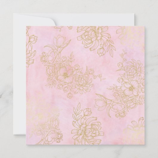 1th誕生日ベビーガールプリンセス玉座金ゴールドピンク 招待状 (裏面)