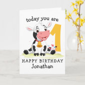 1th誕生日ボーイカウカードファーム カード (黄色い花)