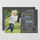1th誕生日ボーイシャルボードフォト招待状 招待状 (正面/裏面)