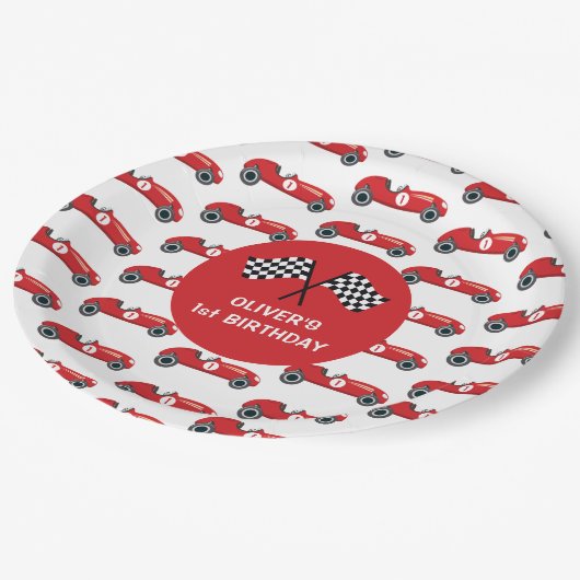 1th誕生日ヴィンテージレーシングカーパーティー ペーパープレート (アングル)
