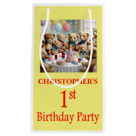 1th Birthdayパーティーテディベアーズパーティー スモールペーパーバッグ