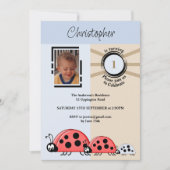 1th Birthdayパーティー写真レディバグズブルーブラウン 招待状 (正面)