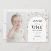 1th Birthdayワイルドフラワーテーマフローラガールフォト 招待状 (正面)