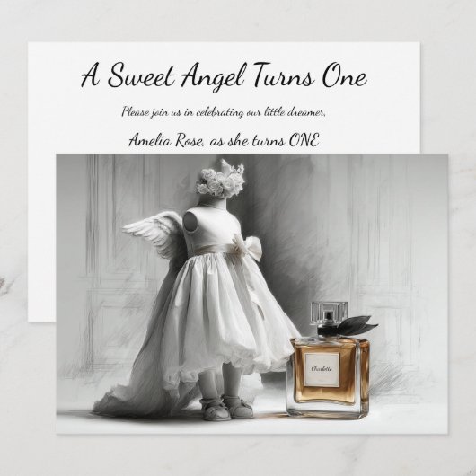 1th Birthday Angel Dress & Perfume Art 招待状 (正面/裏面)
