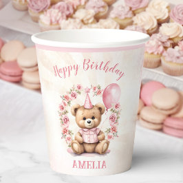 1th Birthday Bear Pink Roses紙カップ 紙コップ
