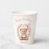 1th Birthday Bear Pink Roses紙カップ 紙コップ (正面)