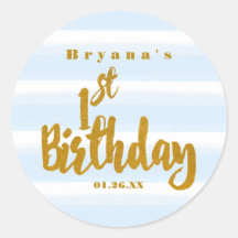 1th Birthday Blue & Gold Foil Water Color Sticker