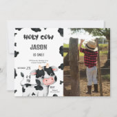 1th Birthday Boy Cow誕生日フォト招待状 招待状 (正面)