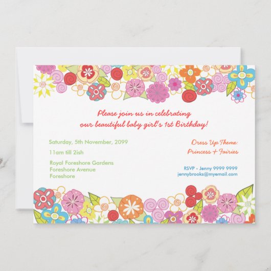 1th Birthday Gardenパーティー花写真招待状 招待状 (裏面)