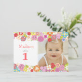 1th Birthday Gardenパーティー花写真招待状 招待状 (スタンド正面)
