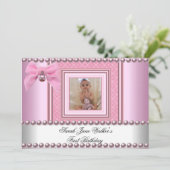 1th Birthday Girl Pink White Pearl Photo First 招待状 (スタンド正面)