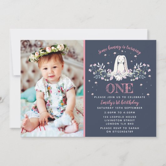 1th birthday invitation - bunnyデザイン 招待状 (正面)