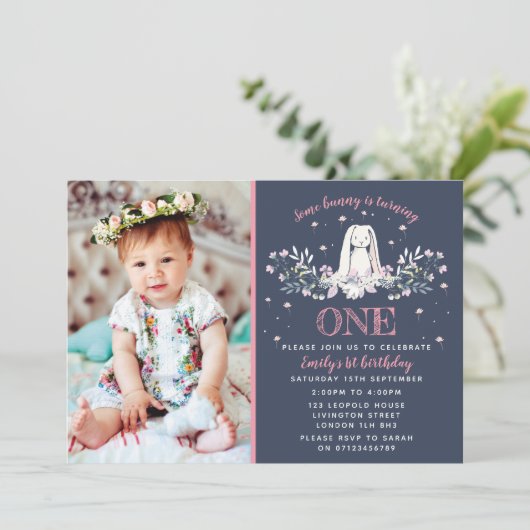 1th birthday invitation - bunnyデザイン 招待状 (スタンド正面)