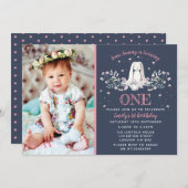 1th birthday invitation - bunnyデザイン 招待状 (正面/裏面)