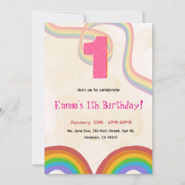 1th Birthday Invitation Girl Editable Rainbow 招待状