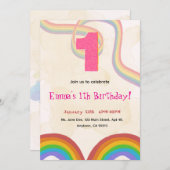 1th Birthday Invitation Girl Editable Rainbow 招待状 (正面/裏面)