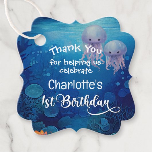 1th Birthday Mermaid Thank Youメッセージカード フェイバータグ (正面)