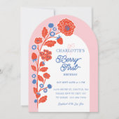 1th Birthday Strawberry First誕生日写真 招待状 (正面)