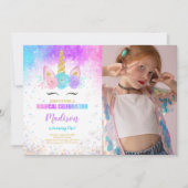 1th Birthday Unicornパーティーフォト招待状 招待状 (正面)
