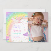 1th Birthday Unicornパーティーフォト招待状 招待状 (正面)