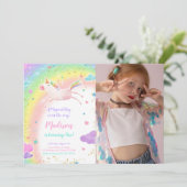 1th Birthday Unicornパーティーフォト招待状 招待状 (スタンド正面)