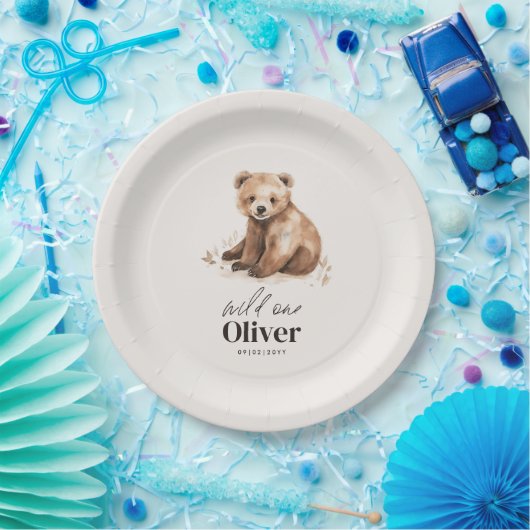 1th Birthday Wild One bear モダンエレガントパーティー ペーパープレート (パーティー)