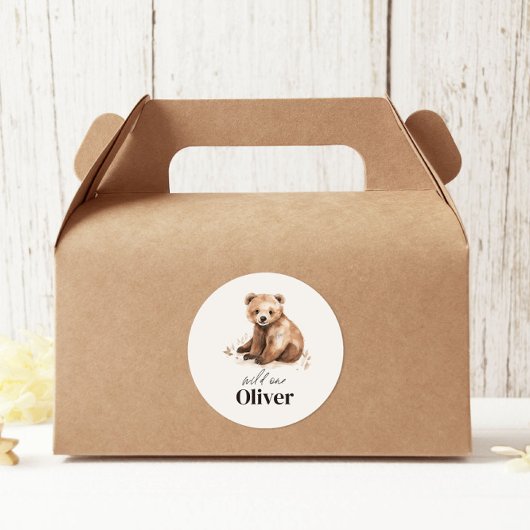 1th Birthday Wild One bear モダンエレガントパーティー ラウンドシール