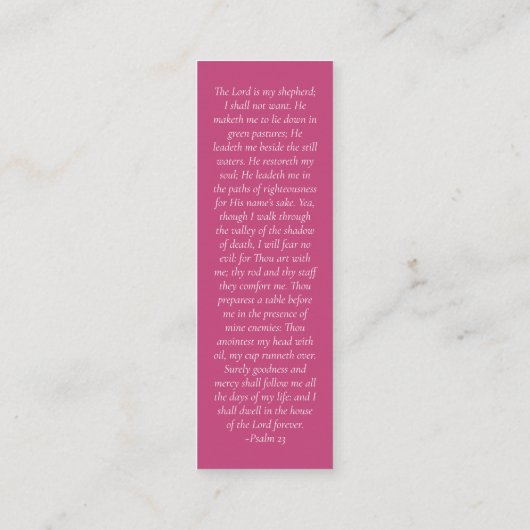 1x3"追悼詩ピンクMINIブックマーク コーリングカード (裏面)