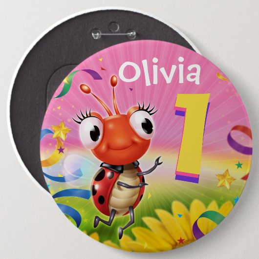 1yrカスタムな誕生日のバッジの小さいてんとう虫の範囲 缶バッジ (正面&裏面)