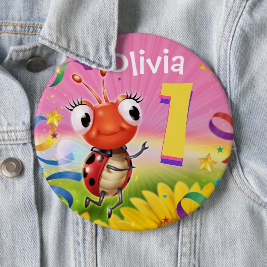 1yrカスタムな誕生日のバッジの小さいてんとう虫の範囲 缶バッジ (インサイチュ)