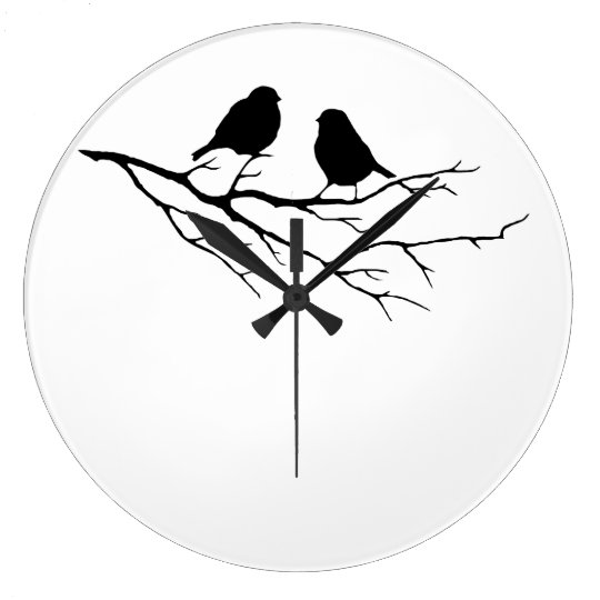 2羽の小さい鳥の白黒すずめ 自然 ラージ壁時計 Zazzle Co Jp