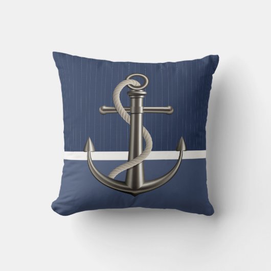 2ある調子を与えられた青い縦縞のいかり クッション (正面)