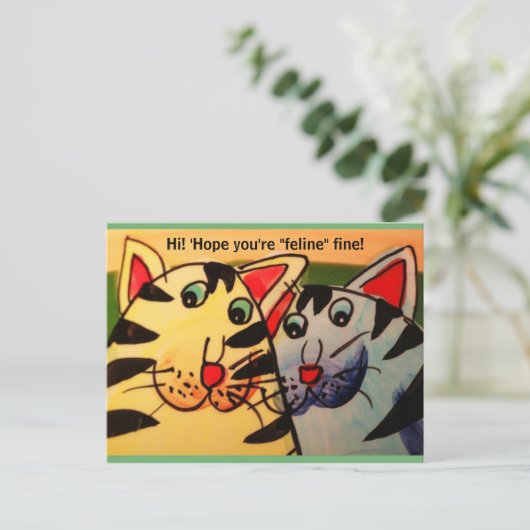 2おもしろい匹の猫 "こんにちは!「あなたは『ねこ』を素晴らし願う！」 ポストカード (スタンド正面)