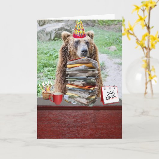 2おもしろい/3月のBD用ベア誕生日カード カード (黄色い花)