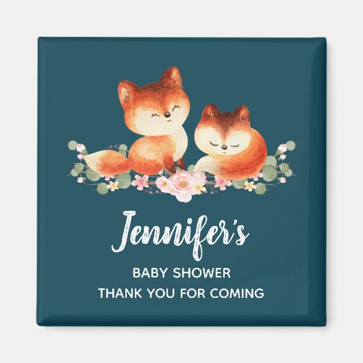 2かわいい小さな赤いキツネ水の色のデザインのお願い マグネット (正面)