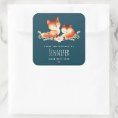 2かわいい小さな赤いキツネ水色デザインキッチン スクエアシール (バッグ)