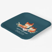 2かわいい小さな赤いキツネ水色デザイン誕生日 ペーパープレート (傾斜あり)