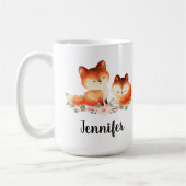 2かわいい小さな赤いキツネ水色デザイン コーヒーマグカップ (左)